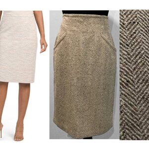 Mayon Beige Wool Herringbone Long Pencil Skirt